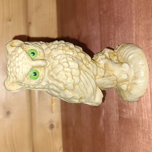 Vintage Owl Statue Figurine Glowing Green Eyes Molded Carved Soapstone Mexico 5"